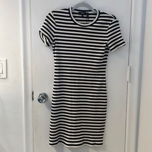 Theory Navy and white ribbed dress